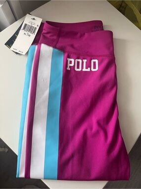 Polo by Ralph Lauren Fuchsia Leggings with Aqua and White Side Stripes